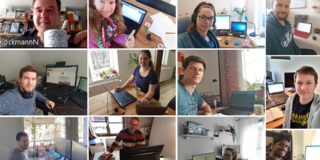 The image shows the staff of the laboratory of equipment design working @ home.