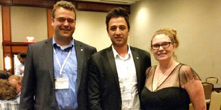 The image shows Norbert Kockmann (TU Dortmund University), Safa Kutup Kurt (TU Dortmund University) and Amy Betz (Kansas State University) at the conference on Nano-, Micro-, Minichannels in Washington DC, USA. Safa Kutup Kurt was awarded with the best poster award.