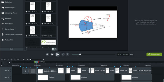 The image shows the preparation of digital teaching using Camtasia for editing a tutorial video. 