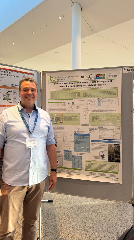 The picture shows Norbert Kockmann and his poster at the REACT2026.