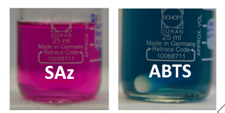The image shwos the enzyme-catalyzed oxidation of syringaldazine (SAz) and 2,2′-azino-di(3-ethyl-benzthiazoline-6-sulfonic acid (ABTS) leads to colored products that can be readily evaluated optically.